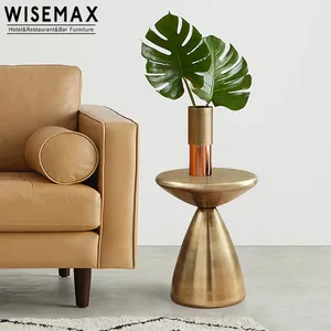 WISEMAX grosir furnitur modern Eropa ruang tamu furnitur apartemen kecil bulat emas logam meja kopi meja samping