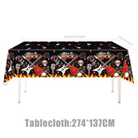 Ensemble de décoration de fête sur le thème de la tête de mort, bannière, guirlande, vaisselle, assiettes en papier, gobelets, serviettes, nappe, ballons, fournitures de fête