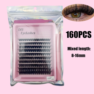 Kit <span class=keywords><strong>de</strong></span> Extensiones <span class=keywords><strong>de</strong></span> Pestañas en Racimo DIY con Logotipo Personalizado, 60D 80D 100D, con <span class=keywords><strong>Pinzas</strong></span> y Pegamento, Racimos <span class=keywords><strong>de</strong></span> Pestañas Individuales Suaves y Naturales - Product Image 1