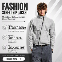 Veste Homme Style Urbain Tendance à Col Montant et Fermeture Éclair Diagonale Coupe Décontractée pour Usage Quotidien