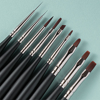 Ensemble de pinceaux à ongles ovales professionnels de luxe de haute qualité avec manche en bois noir mat et liner en nylon pour les salons de beauté