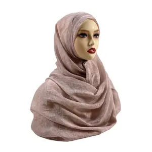 Custom Ethnic Luxury Bandana Silk Scarves Knitted Turban Viscose Hijab Muslim Shawl Women Neckerchief Solid Color Design 2023