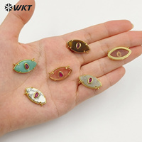 WT-P2120 Pendentifs en or en forme d'œil avec zircon goutte d'eau et pierres précieuses naturelles, design frais, avec doubles anneaux pour collier femme DIY