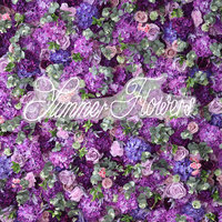 Mur de fleurs artificielles 3D en tissu de soie, 2,4 m x 2,4 m, avec feuilles vertes et hortensias bleus, pour décoration de mariage et de Noël