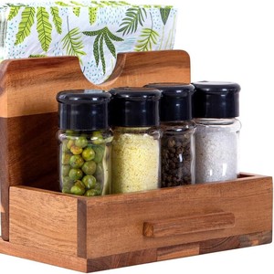 Porta servilletas de madera de acacia natural, estante de almacenamiento multifuncional en forma de abanico para pañuelos y condimentos, moderno y minimalista - Product Image 3