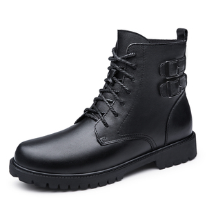 Bottes Martin pour hommes, style Derby, Oxford, Chukka, pour uniforme, affaires, extérieur, en cuir de vache véritable, mi-hautes, avec doublure en polaire épaisse et coton - Product Image 1