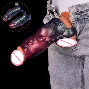 NNSX Monster Alien Penis Sleeve Fantasy Cock Extender Sleeve Penis Silicone Cock Ring Penis Enlarger for Go-Long Stamina