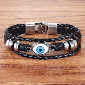 Bracelet en cuir multicouches pour homme, accessoires de bijouterie, Design mauvais œil, 2019 - Product Image 5