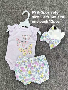 Conjunto de Ropa para Bebé al por Mayor, Adorable Conjunto de <span class=keywords><strong>Tres</strong></span> Piezas que Incluye Body, Pantalones Cortos y Lazo para el Cabello, Perfecto para Recién Nacidos hasta 9 Meses - Product Image 2