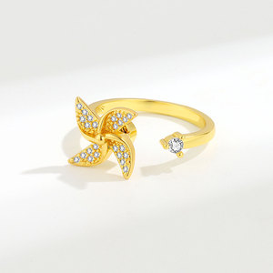 2026 New Micro Pave Zircon Rotating Windmill Open <b>Adjustable</b> <b>Rings</b> Copper Gold Plated Anti Anxiety Impatience Jewelry - Product Image 3