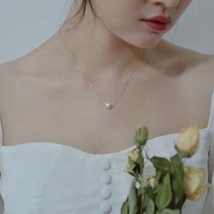 Collar de Clavícula Chapado en Plata 925 con Oro de 18K para Mujer, Collar con Colgante Simple y Perla Natural de Agua Dulce - Product Image 2