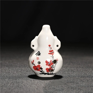 Ocarina en céramique de style chinois en forme de gourde, instrument à vent à 6 trous, mini ocarina peinte à la main avec paysage floral, cadeau musical éducatif - Product Image 6