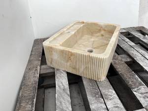 Vasque flottante de luxe en marbre naturel, lavabo intégré en pierre, comptoir de salle de bain mural cannelé, sur mesure OEM ODM - Product Image 6