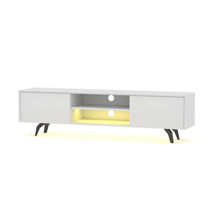 <span class=keywords><strong>Meuble</strong></span> <span class=keywords><strong>TV</strong></span> en bois moderne, écologique, réglable, <span class=keywords><strong>blanc</strong></span>, taille personnalisée, 4 pieds en métal <span class=keywords><strong>noir</strong></span>, lumière <span class=keywords><strong>LED</strong></span> pour salon, chambre à coucher, salle à manger - Product Image 4