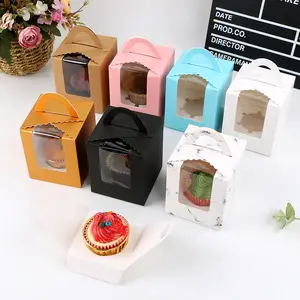 Custom printing folding Eco-Friendly biodegradable paper muffin cupcake box gift box for food bakery cake with clear window