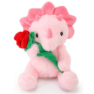 8441 Adorable peluche rose Triceratops, jouet <span class=keywords><strong>dinosaure</strong></span> tenant une rose, cadeau de la Saint-Valentin pour les petites amies, jouets dinosaures roses - Product Image 1