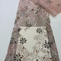 Nouveau Tissu Européen et Américain de Luxe, Floral, Robuste, Broderie de Perles et de Paillettes, Haute Couture, Résistant à l'Abrasion, 100% Tissu