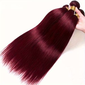 # Extensions de cheveux humains lisses 99J rouge <span class=keywords><strong>vin</strong></span>, 10-30 pouces, double trame machine, cheveux européens et américains - Product Image 5