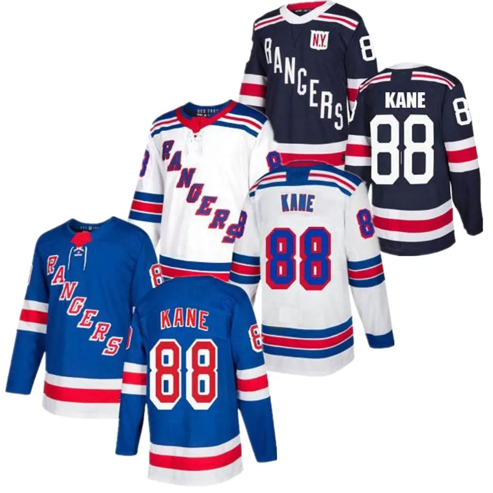 Mens New York Ranger 88 Patrick Kane 31 Shesterkin 93 Zibanejad 23 Fox Stitched Ice Hockey Breakaway Player Jersey - Blue