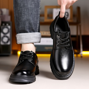 Chaussures décontractées rétro en cuir véritable pour hommes, bout rond, lacets, semelle extérieure en caoutchouc antidérapante, semelle épaisse pour l'automne - Product Image 3
