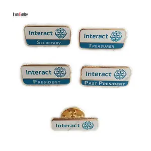 Custom Interact Club Pin Die Struck Brass Hard Enamel Rotary Badges In 24K Gold Plating