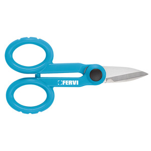 Ciseaux d'électricien Fervi 140 mm en acier inoxydable partiellement dentelés bleus de qualité industrielle - Product Image 1