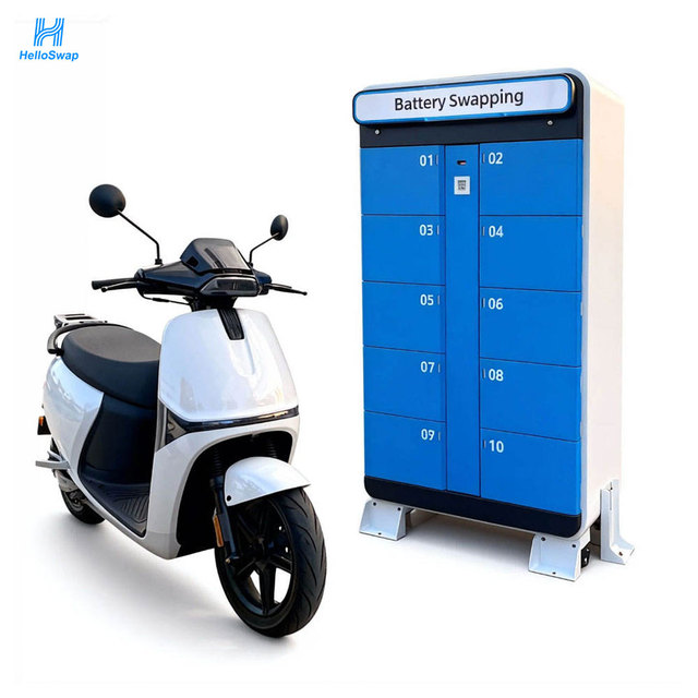HelloSwap 10 Slots Electric Motorcycle Lithium Battery Swap Charging Stations Outdoor Fast Swapping Cabinet