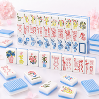 Ensemble de Mahjong américain de luxe de 160 tuiles - Design floral et nœud bleu clair fantaisiste - Collection de jeu en résine double couche de qualité supérieure