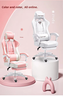 Fauteuil de gaming ergonomique tout blanc avec repose-pieds, dossier haut inclinable en cuir, pivotant, pour e-sport et bureau, avec pièces métalliques personnalisées