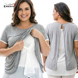 T-<span class=keywords><strong>shirt</strong></span> de maternité et d'allaitement en modal et élasthanne, à manches courtes, superposé, pour allaitement discret, avec bordure blanche - Product Image 1