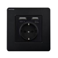Prise murale électrique, alimentation électrique, norme européenne, prise française, USB-C, USB-A, prise simple, panneau tactile, acier inoxydable, IP20