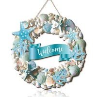 Letrero de bienvenida de madera con diseño de playa de verano, impresión 2D, decoración de tablero plano de madera para pared o puerta, estilo costero.