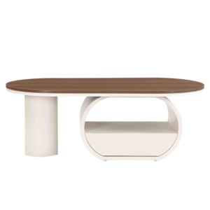 <span class=keywords><strong>Tavolino</strong></span> da Caffè Ovale Moderno ATUNUS con Ampio Cassetto Portaoggetti, <span class=keywords><strong>Design</strong></span> Elegante in <span class=keywords><strong>Legno</strong></span> Bianco per Soggiorno e Ufficio Contemporanei - Product Image 4