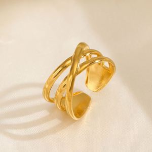 Minimalist Personalized Gold Silver Lines Cross <b>Ring</b> <b>Adjustable</b> Stainless Steel Jewelry for Women Dainty Trendy Engagement - Product Image 1