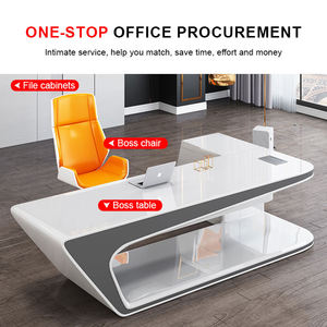 Diseño de oficina ejecutiva MDF brillante Curvo Diseño de escritorio de oficina ejecutiva tamaño personalizado blanco Escritorio ejecutivo de CEO - Product Image 4