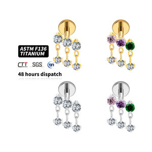 Orecchini Pendenti in Titanio ASTM F136 con Zirconia Cubica Multicolore, Gioielli per Piercing all'Orecchio, Cartilagine, Elica, Rook - Product Image 2