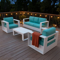 Ensemble de canapés d'extérieur modernes en aluminium blanc avec coussins turquoise, mobilier de jardin pour terrasse, résistant aux intempéries, groupe de sièges de style nordique pour resort