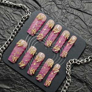 Prix usine de gros Faux ongles de luxe faits à la main en acrylique à presser, avec strass, forme carrée, motif French manucure 3D à couverture complète - Product Image 3