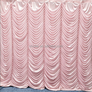 Cortina de Techo para Boda de Tela de Seda Helada Rosa con Volantes Ondulados, Tamaño Personalizado, Decoración de Techo, Cortinas de Satén, Tela de Dientes de Tiburón - Product Image 1