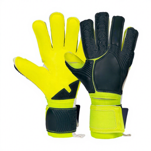 Guantes de Portero de Fútbol MUDASSAR SPORTS, de Cuero Amarillo y Negro, Dedos Completos, Antideslizantes, Transpirables, con Correa de Muñeca Ajustable con Gancho y Bucle - Product Image 1