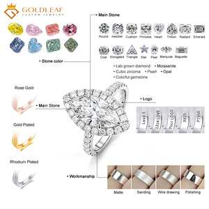 Anillo de Compromiso Goldleafgem Personalizado Clásico con Diamante Cultivado en Laboratorio de Corte Marquise de 1CT, 2CT, 3CT, 10k, 14k, 18k, Certificado IGI para Boda - Product Image 6