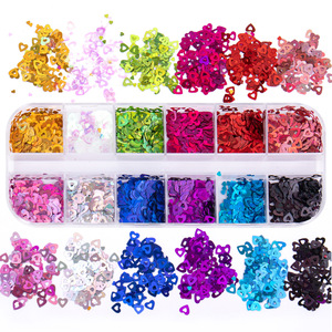 12 compartiments de flocons 3D en forme de cœur et de fleur, couleurs assorties, en plastique, accessoires de décoration pour ongles pour la Saint-Valentin - Product Image 4
