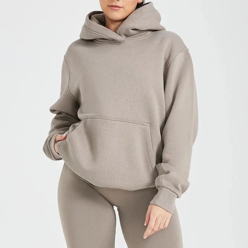 Street Style Custom Logo Baumwolle Fleece Heavyweight Pullover Damen Overs ized Blank Plain Sweatshirt Lounge Hoodie mit Taschen