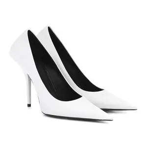 Últimas senhoras de salto alto sapatos femininos de grife marca de moda branco apontou bombas de couro
