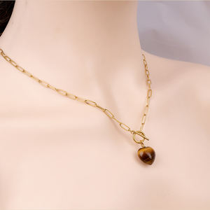 Colliers Pendentifs Tendance en Acier Inoxydable Plaqué Or/Argent avec Chaîne à Maillons, en Agate Cœur, Unisexe, OEM/ODM, Disponibles Immédiatement - Product Image 4