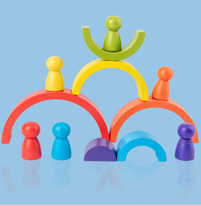 Blocs en bois de <span class=keywords><strong>pont</strong></span> arc-en-ciel pour homme, jeux empilables colorés Montessori jouets d'éducation précoce pour enfant 6 pièces - Product Image 5