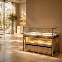 Vitrine d'îlot de luxe en métal pour bijoux, avec éclairage LED et tiroirs de rangement, idéale pour la présentation de montres et de diamants en boutique