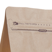 Sac en papier kraft laminé pour café, à fond plat, scellé sur 8 côtés, avec fermeture éclair, faible MOQ, plusieurs formats : 0,22 lb, 0,5 lb, 1,10 lb, 2,20 lb