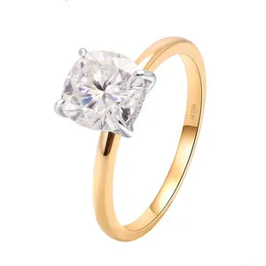 Personalizzato 14k 18k tono oro tono colore 6.5mm cuscino tagliato a quattro punte impostazione anello solitario diamante coltivato in laboratorio