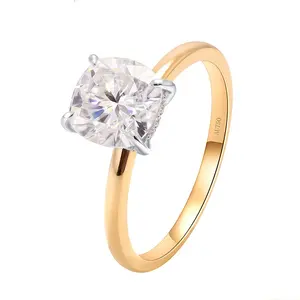 Kustom 14k 18k warna nada emas 6.5mm bantal potong empat pengaturan cabang Lab tumbuh berlian cincin soliter